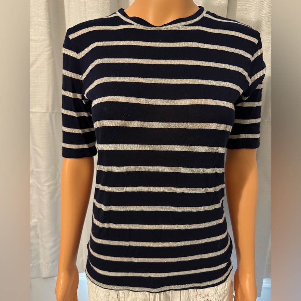 Great Stateside size S navy blue silver striped short sleeve shirt NWOT